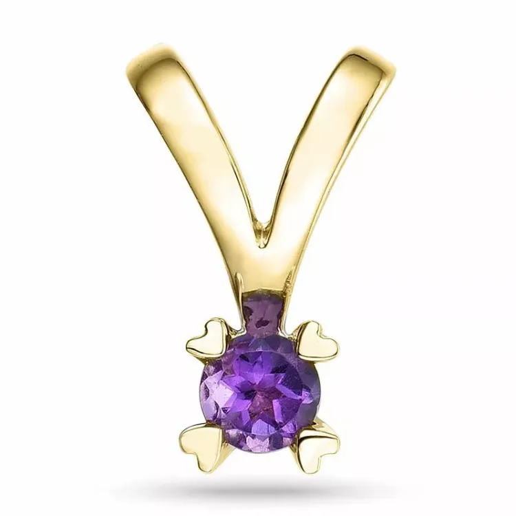 amethist solitaire hanger in 9 caraat goud 0,22 ct