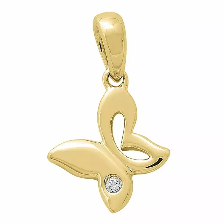 Vlinder diamant hanger in 9 caraat goud 0,01 ct