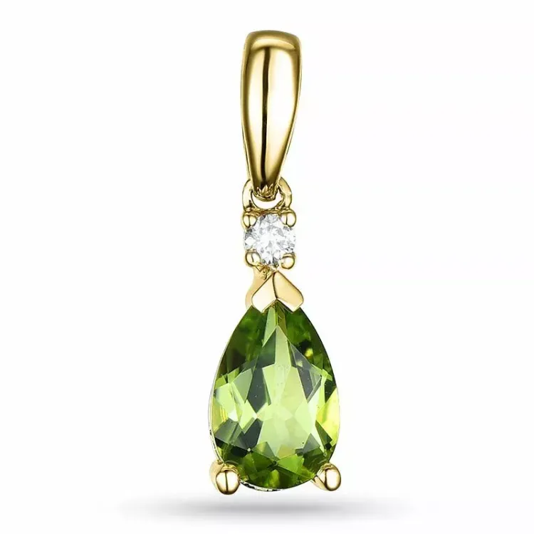 peridoot diamanten hanger in 9 caraat goud 0,03 ct 0,90 ct