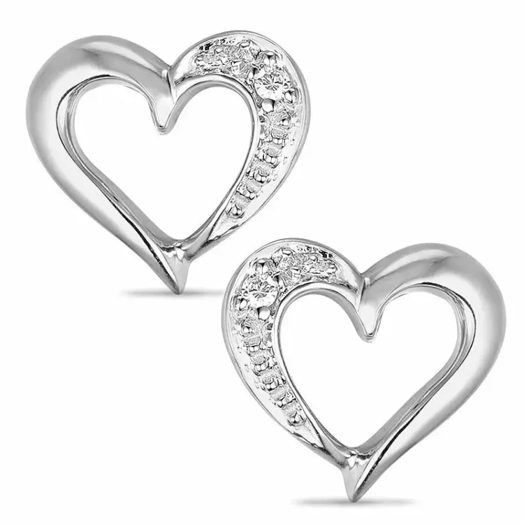 hart diamant oorbellen in 9 karaat witgoud met diamant 