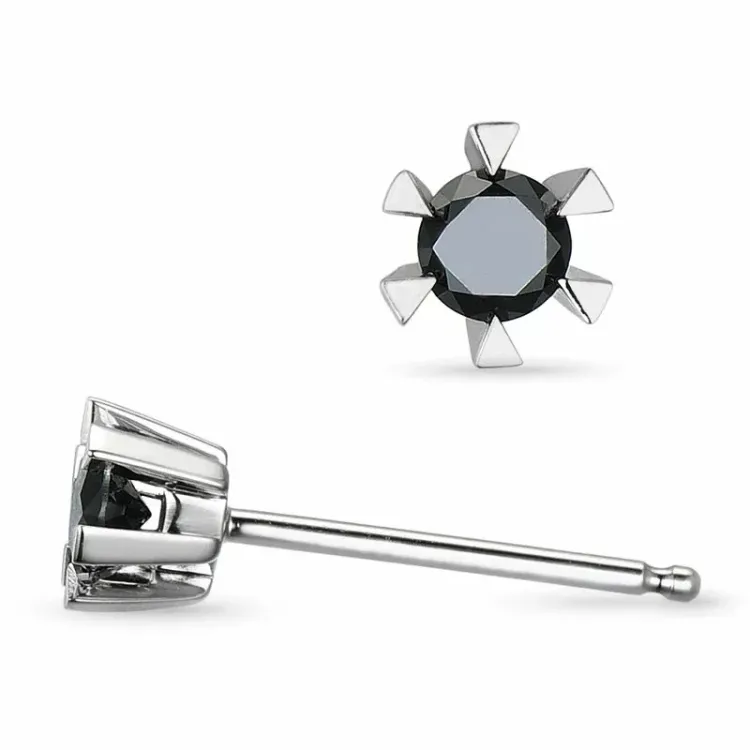 zwart diamant solitaire oorbel in 9 karaat witgoud met diamant 