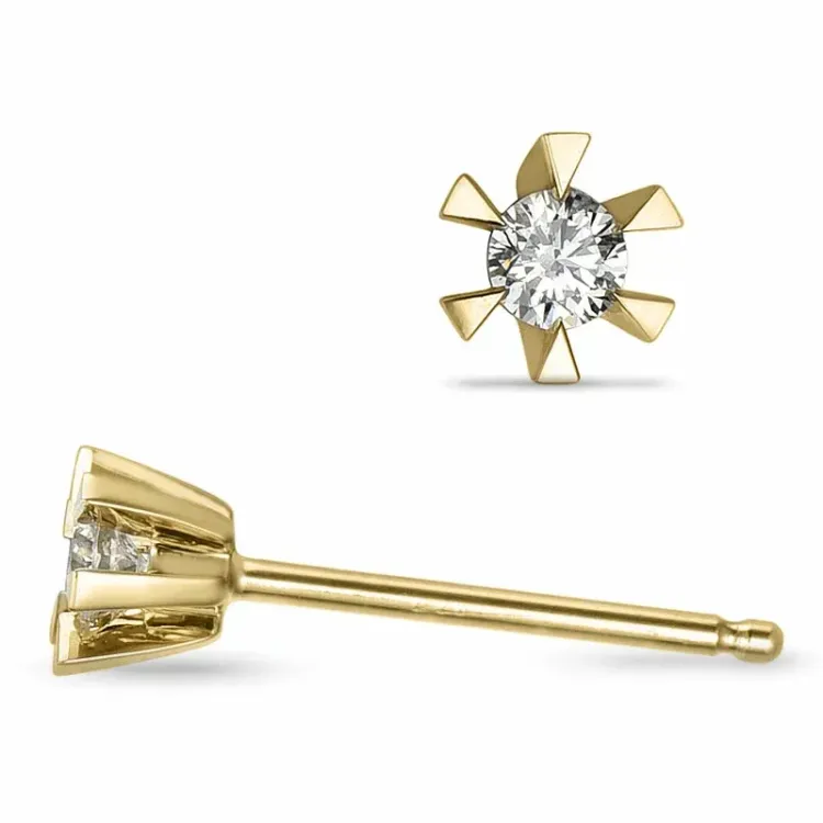 2 x 0,05 ct solitaire oorbel in 9 karaat goud met diamant 