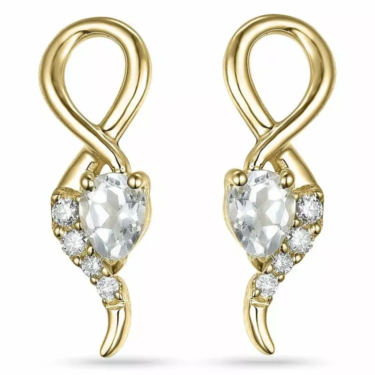 Witte kwarts diamant oorbellen in 9 karaat goud met diamanten en kwartsen