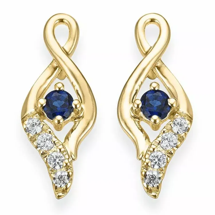 saffier diamant oorbellen in 9 karaat goud met diamant en saffier 