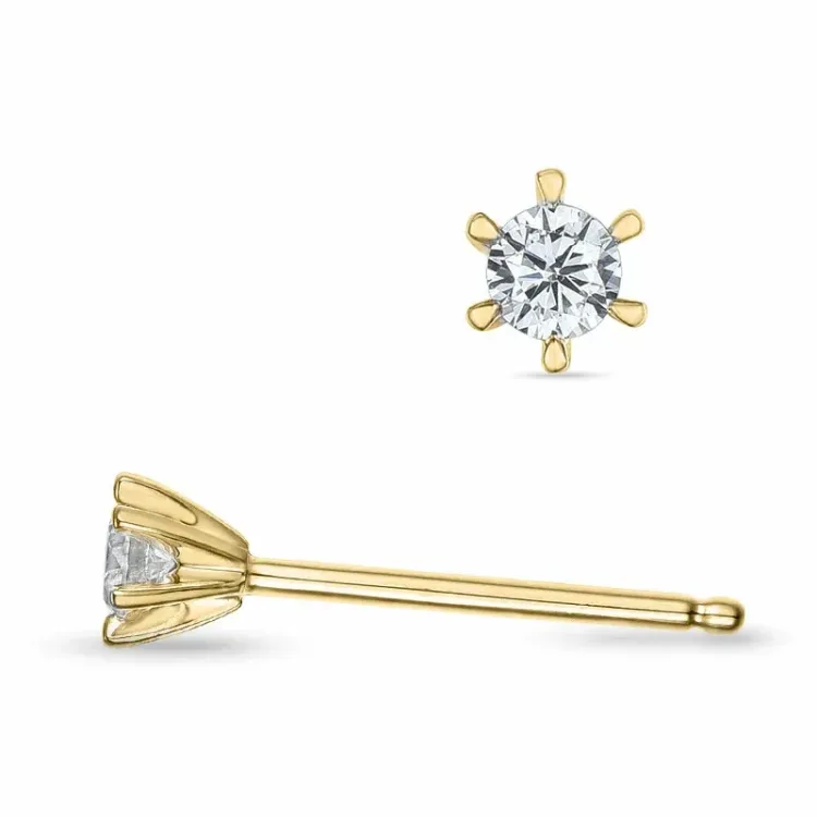 2 x 0,06 ct solitaire oorbel in 9 karaat goud met diamant 