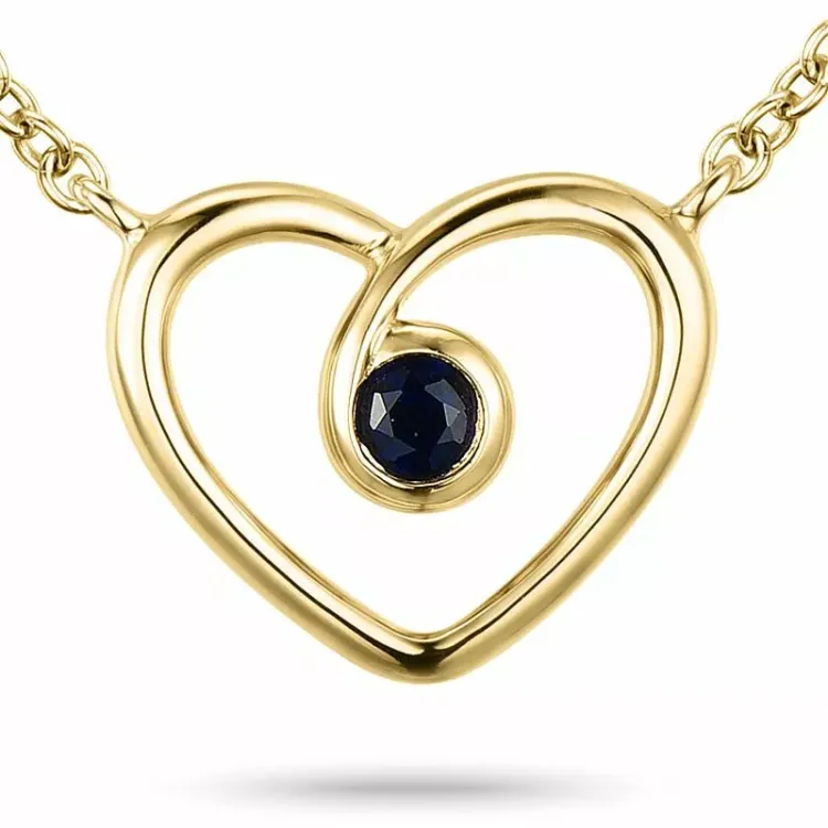 Hart saffier ketting met hanger in 9 karaat goud