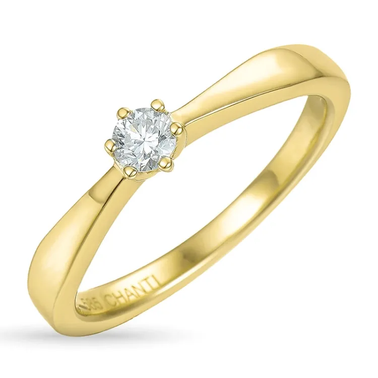 0,10 ct diamant solitaire ring in 14 karaat goud 0,10 ct