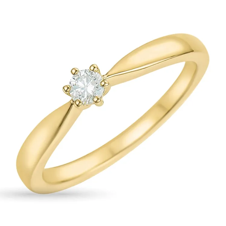 0,10 ct diamant solitaire ring in 14 karaat goud 0,10 ct