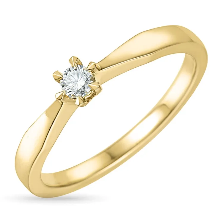 0,10 ct diamant solitaire ring in 14 karaat goud 0,10 ct