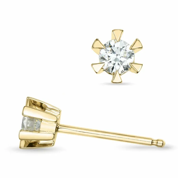 2 x 0,16 ct campagne - diamant solitaire oorbel in 14 karaat goud met diamant
