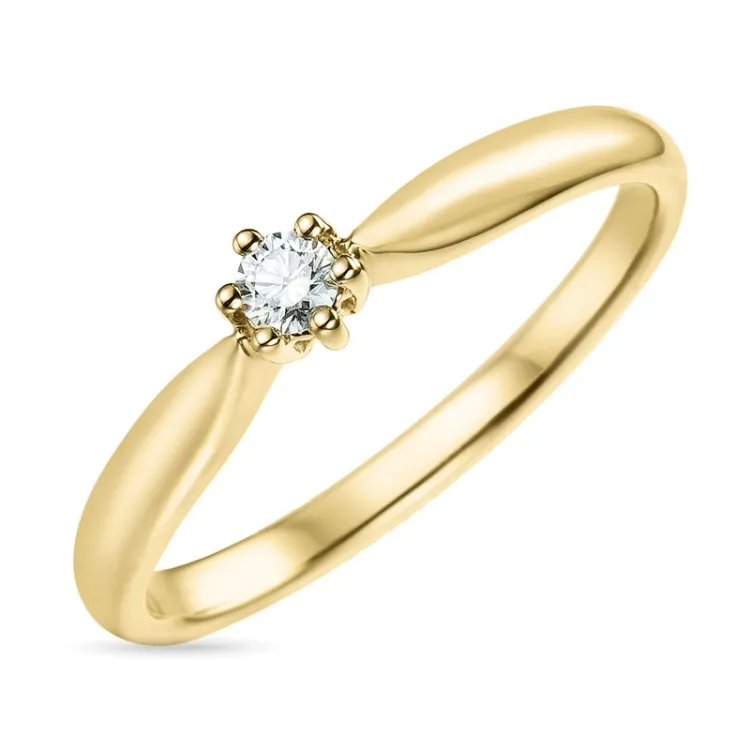 0,10 ct diamant solitaire ring in 14 karaat goud 0,10 ct