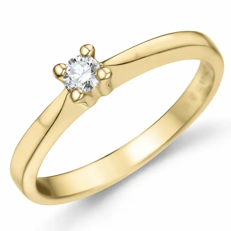 0,10 ct diamant solitaire ring in 14 karaat goud 0,10 ct