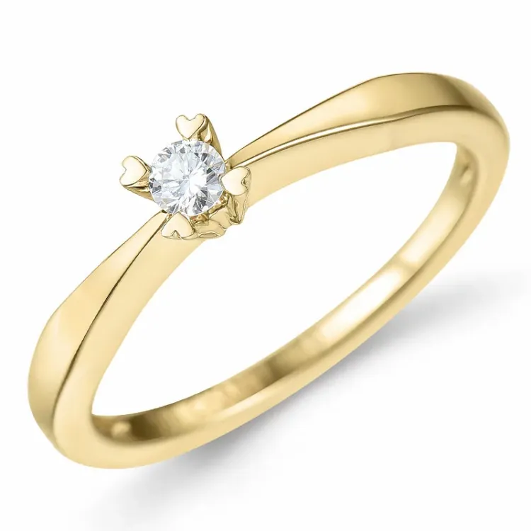 0,10 ct diamant solitaire ring in 14 karaat goud 0,10 ct