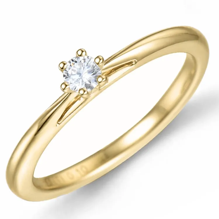 0,10 ct diamant solitaire ring in 14 karaat goud 0,10 ct