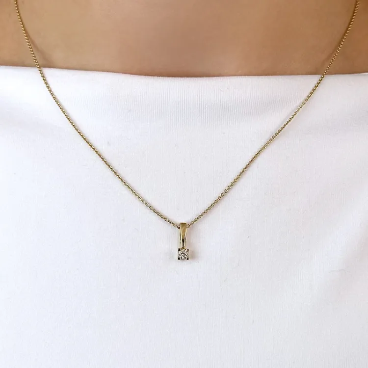 campagne - diamant hanger in 14 caraat goud 0,10 ct