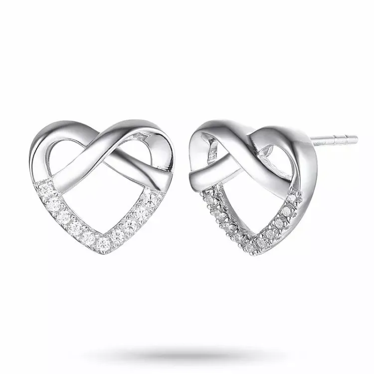hart zirkoon oorsteker in zilver