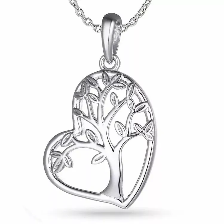 Hart boom van het leven ketting in zilver met hanger in zilver