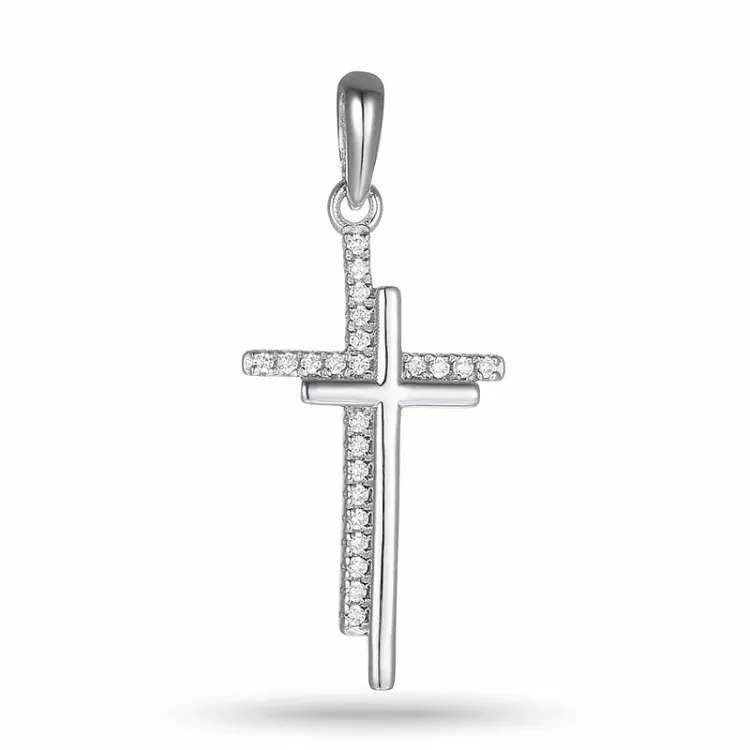 12 x 24 mm kruis zirkoon hanger in zilver