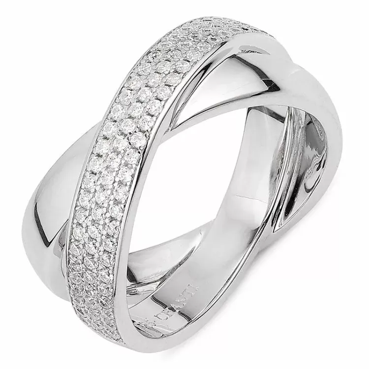 Elegant abstract witte zirkoon ring in zilver