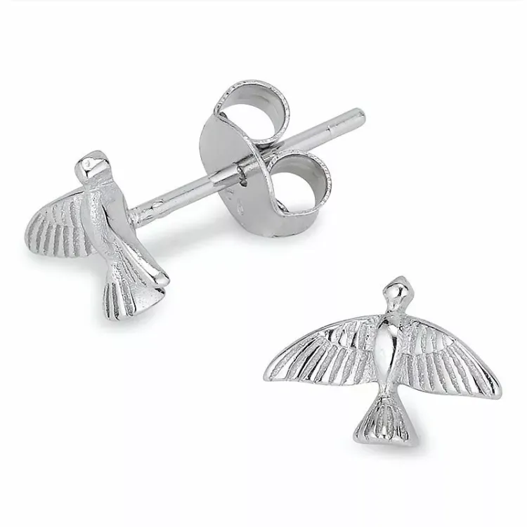 Testsieraad vogel oorbellen in zilver