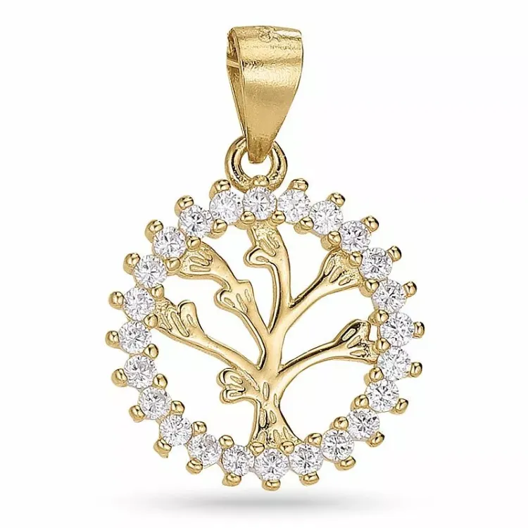 Testsieraad boom van het leven zirkoon hanger in verguld sterlingzilver