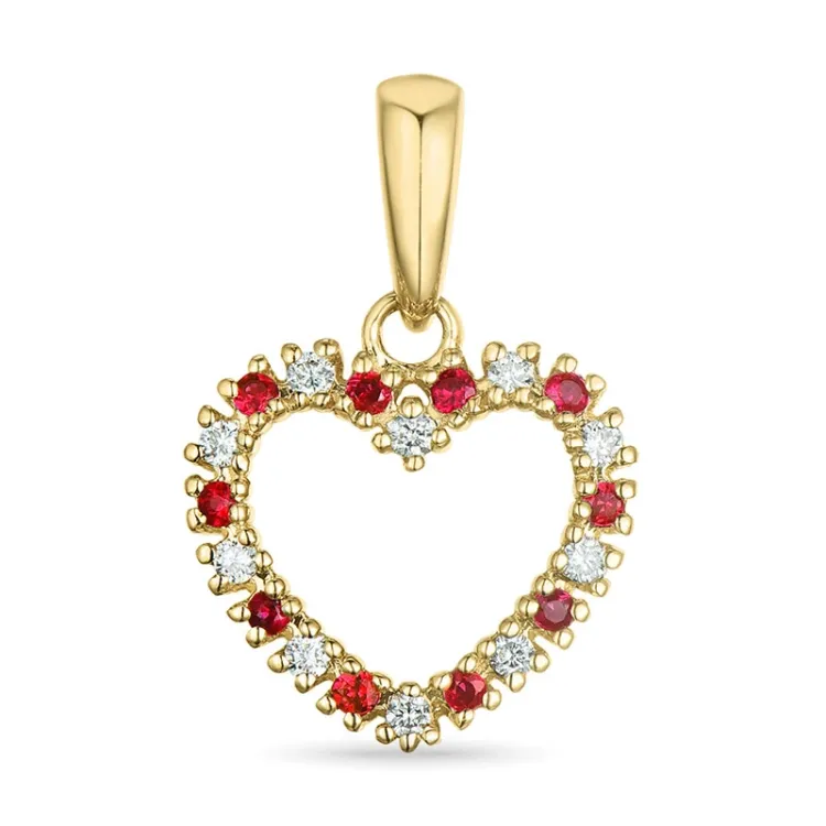 hart robijn diamanten hanger in 14 caraat goud 0,08 ct 0,09 ct