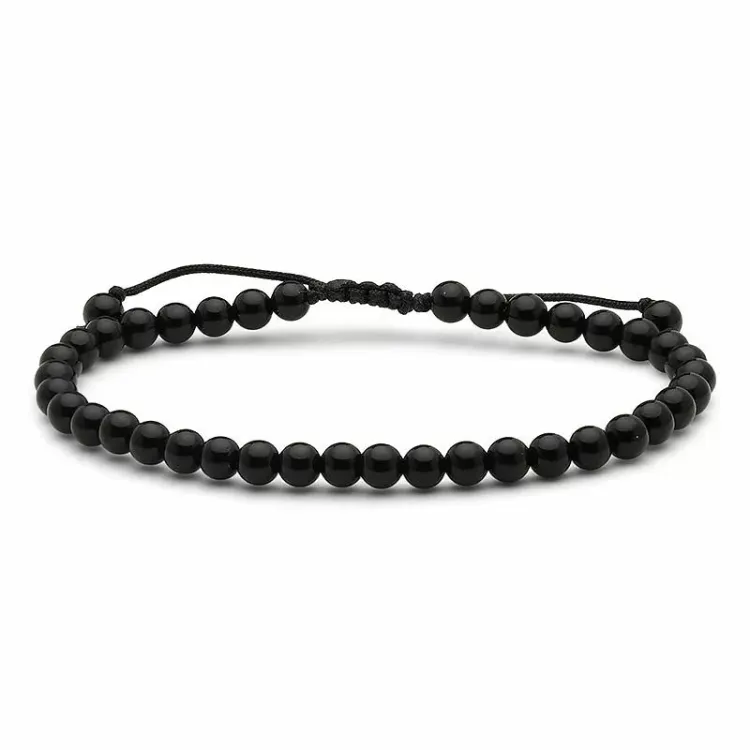 eenvoudige zwart onyx armband in leren snoer - Loom Stones