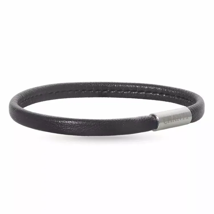Plat bruin leren armband in staal x 6 mm