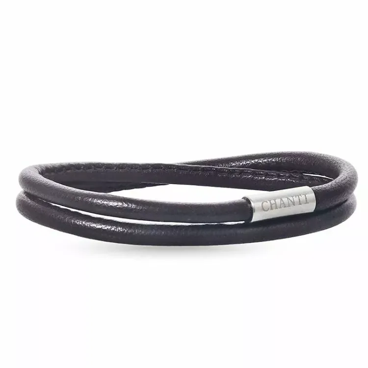 Rond bruin leren armband in staal x 4 mm
