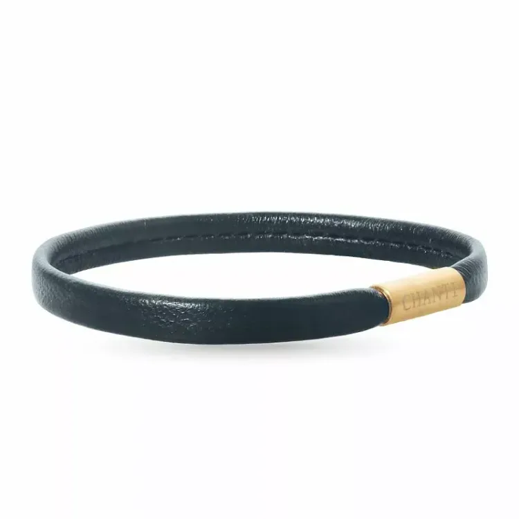 Plat zwart armband in leren x 6 mm