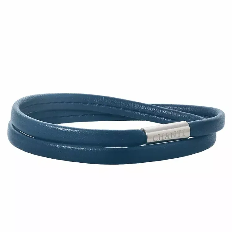 Plat blauwe armband in leer met staal slot x 6 mm
