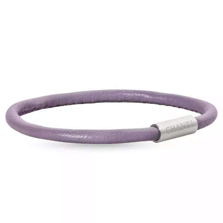 Rond paarse magnetische armband in leer met staal slot x 4 mm