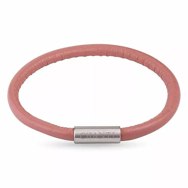 Rond roze magnetische armband in leer met staal slot x 4 mm