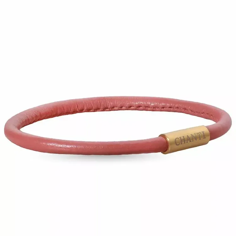 Rond roze magnetische armband in leer met verguld staal slot x 4 mm