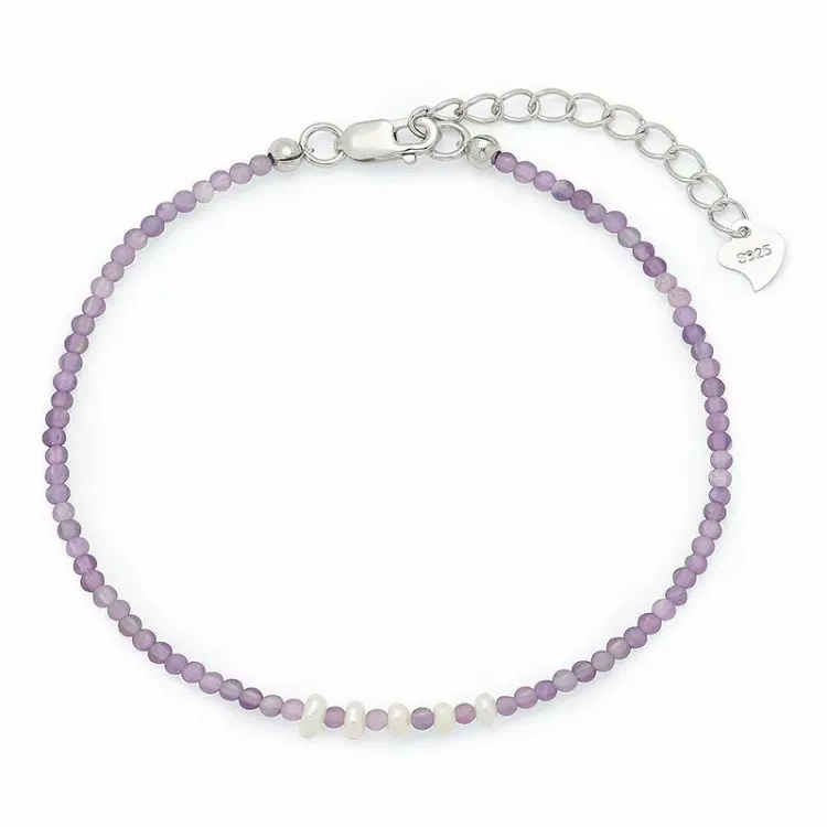 paarse parel armband met amethist en 5 zoetwaterparel - Loom Stones