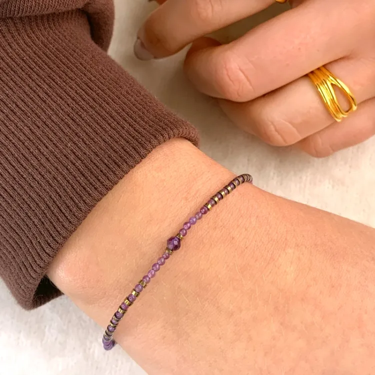 steen armband met amethist en hematite - Loom Stones