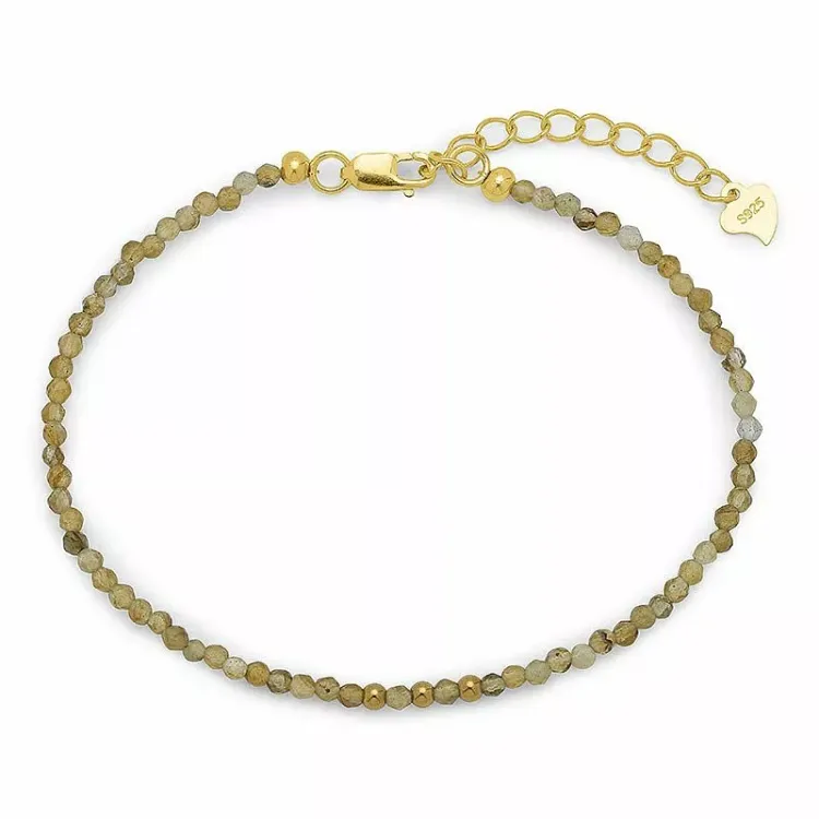 olijfkleurig armband met labradoriet en 3 hematite.