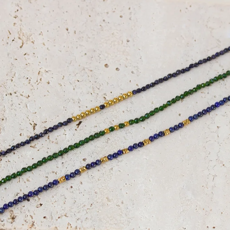 donkerblauw metallic armband met steen en hematite - Loom Stones