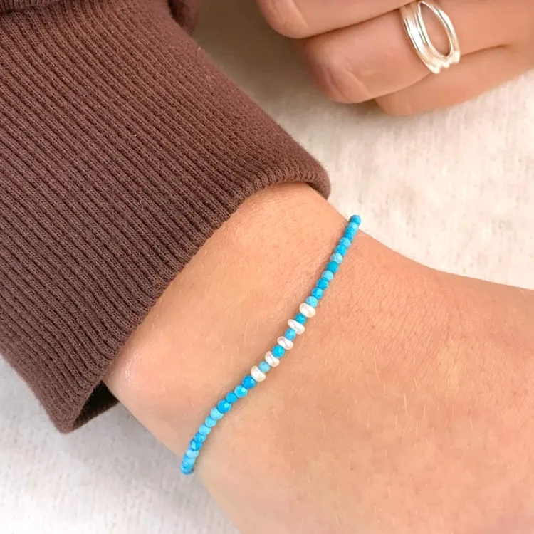 steen parel armband met synthetisch turkoois en zoetwaterparel - Loom Stones