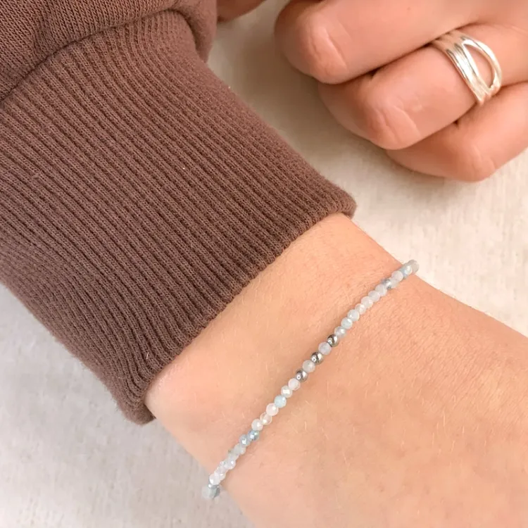 armband met aquamarijn en 3 hematite - Loom Stones
