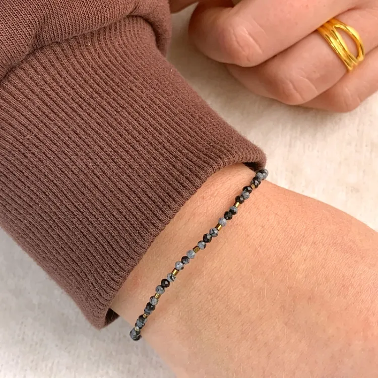 steen armband met obsidian en hematite - Loom Stones
