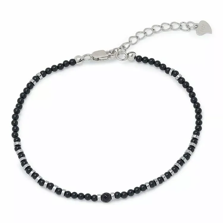 steen armband met onyx en hematite - Loom Stones