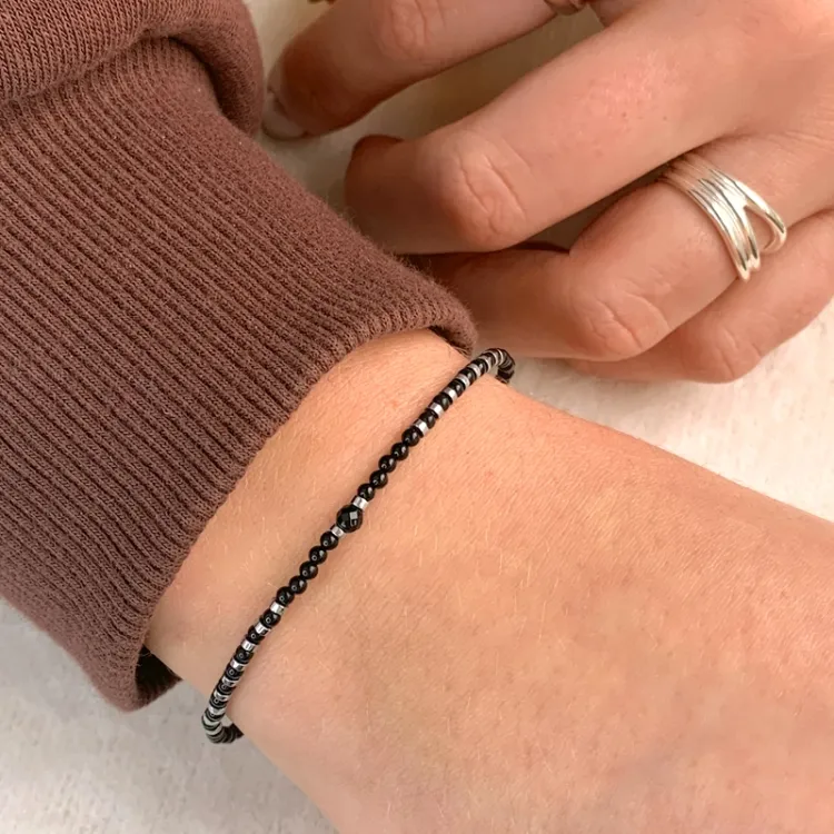 steen armband met onyx en hematite - Loom Stones