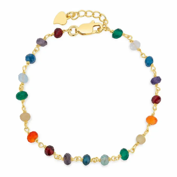 veelkleurig armband in verguld sterlingzilver 17 plus 3 cm x 3 x 4 mm  - Loom Stones