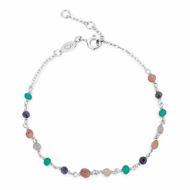 veelkleurig armband in zilver 17 plus 2 cm x 3,1 mm - Loom Stones