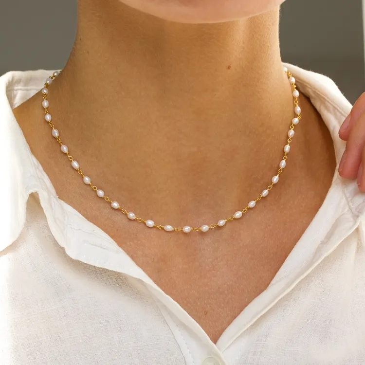3 mm ketting met zoetwaterparel