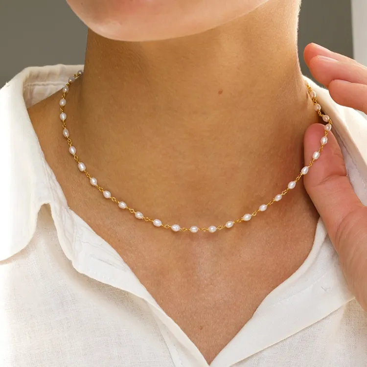 3 mm ketting met zoetwaterparel