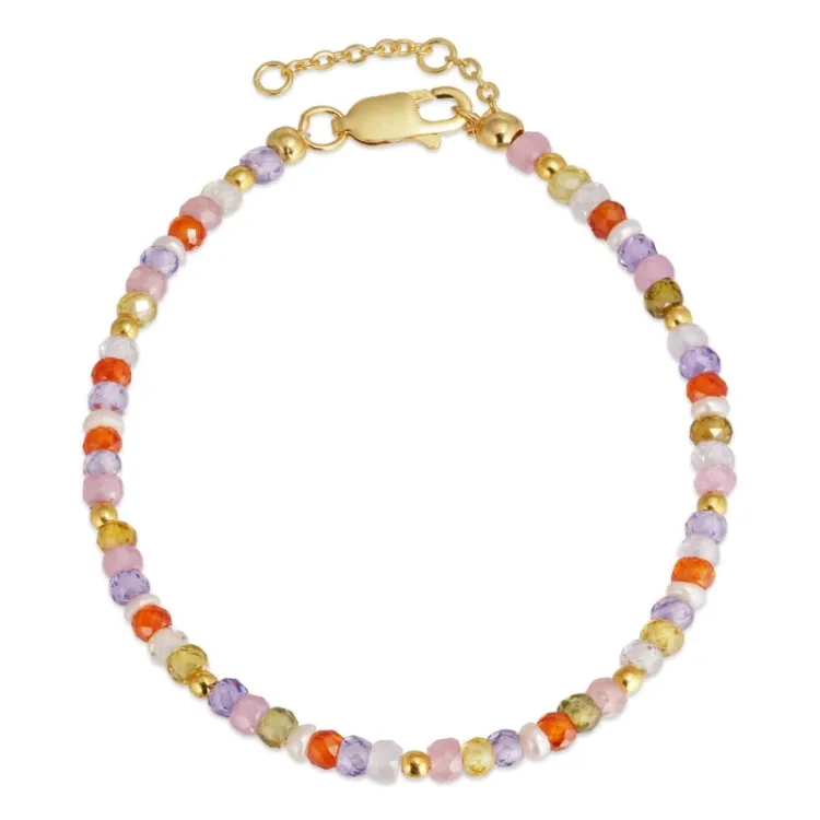 multikleurige steen armband met zoetwaterparel - Loom Stones