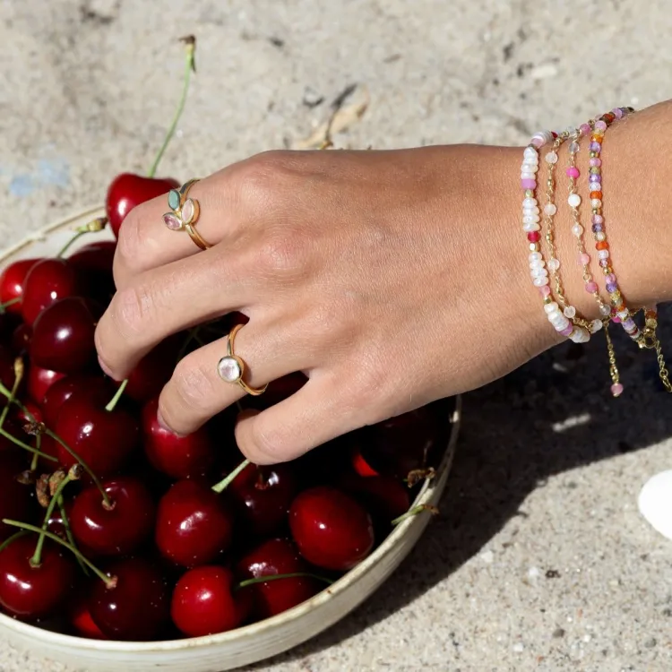 multikleurige steen armband met zoetwaterparel - Loom Stones