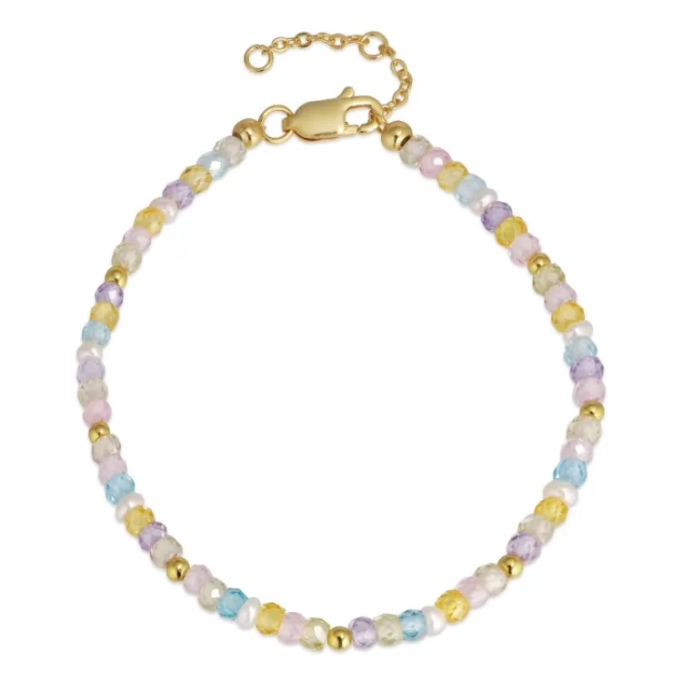 multikleurige steen armband met zoetwaterparel - Loom Stones
